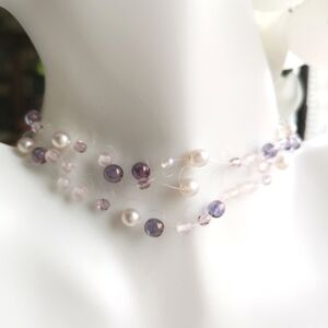 Pink Crystal and Lavender Pearl Illusion Necklace